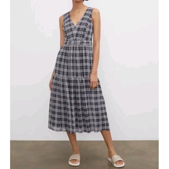 Club Monaco Women' s Blue Plaid Cross Back Midi Dress Size: 00‎ NWT - Picture 2 of 11
